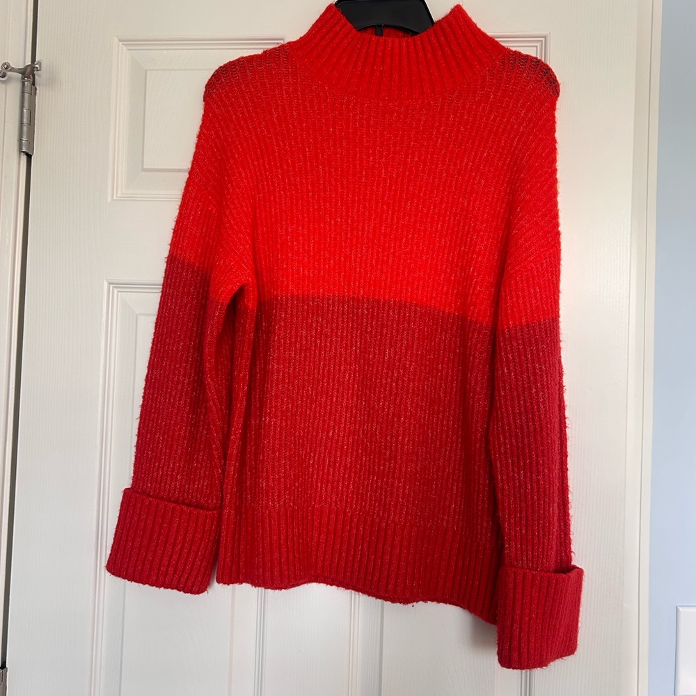 Z Supply Women's Red Ombre Ribbed Turtleneck Sweater
